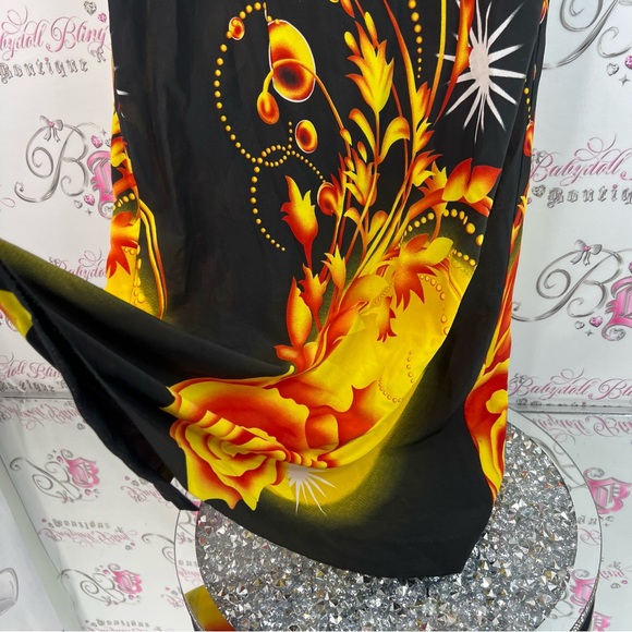 Dress floral swirls roses flowers Black and Yellow Floral Sleeveless unique - Picture 6 of 11